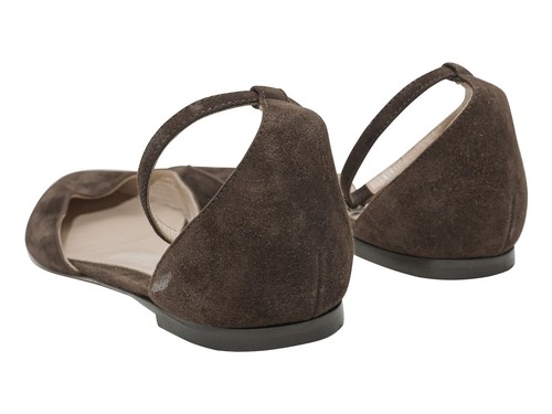 Brown Gianvito Rossi Pointed-Toe Ankle Strap Flats Size 38 - Picture 4 of 5