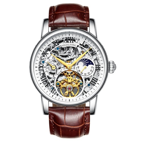 HIGH LIVING ® Reloj Automático para Hombre Analógico Esqueleto Correa de Cuero Mecánico - Imagen 6 de 10