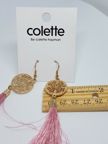 Colette Bohemian Pink Tassel Fringe Gold Tone Designer Drop Dangle 4" Earrings - Picture 3 of 12