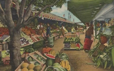 The Original Farmer's Market in Hollywood California Linen Vintage Post Card