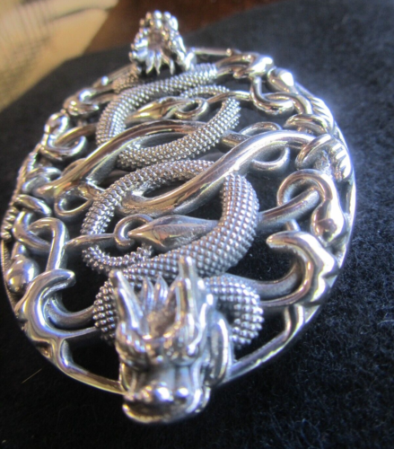 Dragon Belt Buckle .925 Sterling Silver Hand-Made Reptiles Jewelry - Picture 10 of 12