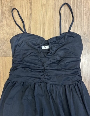 New $228 Susana Monaco Black String Gather Wire Slit Front Maxi Dress Size Large - Picture 4 of 5