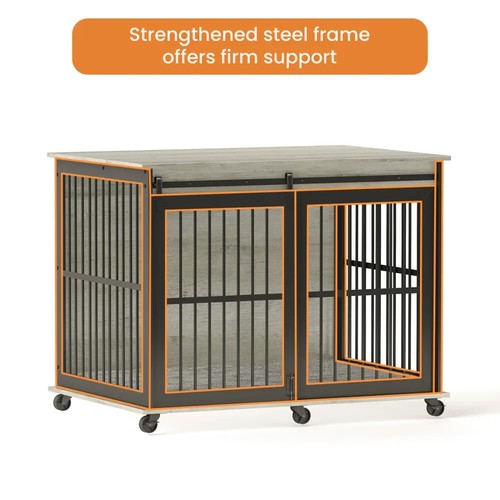 Furniture dog crate sliding iron door pet cage with mat grey - Picture 16 of 16