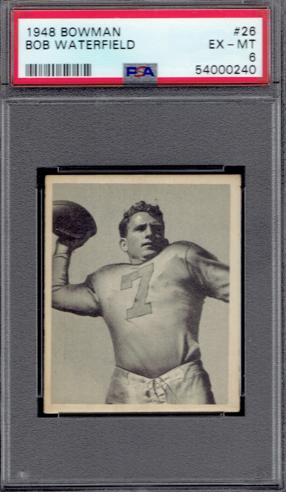 1948 Bowman 26 Bob Waterfield RC HOF.  PSA 6 EXMT.  (TX0240).