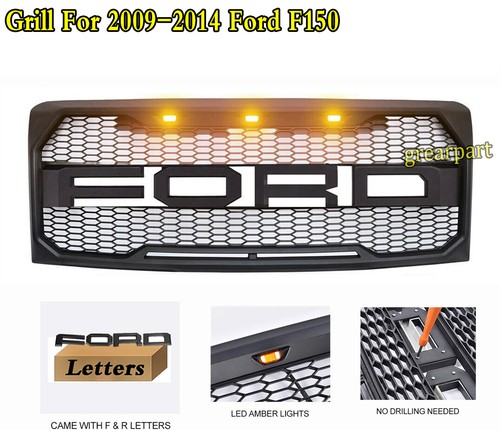 For 2009-2014 Ford F150 Grill Grille Raptor Style Upgrade Mesh Black W/Letters - Picture 13 of 16