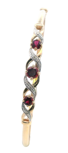 Elegant 9ct Yellow Gold Created Ruby Bangle - Stunning and Sophisticated - Picture 5 of 14