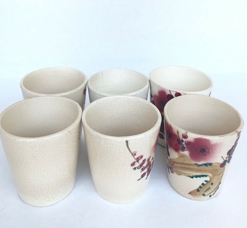 Tee Saki Keramik Tassen 6er Set Vintage Bargeschirr handbemalt - Bild 9 von 10
