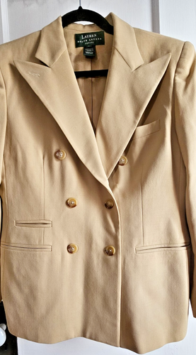 Vtg LAUREN RALPH LAUREN petite12P USA made tan double breast 100% pure wool - Picture 4 of 14