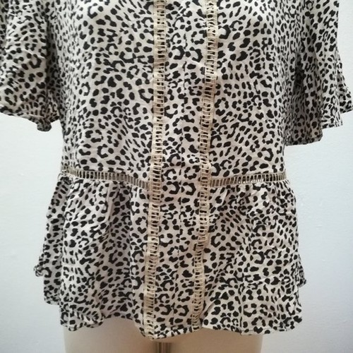 Express Animal Print Mandarin V-Neck Short Sleeve Peplum Blouse Size XS - Picture 2 of 12