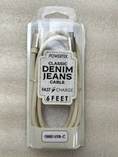 Liquipel Powertek Denim USB-C to USB-C - Fast Charge- 6FT- Cream