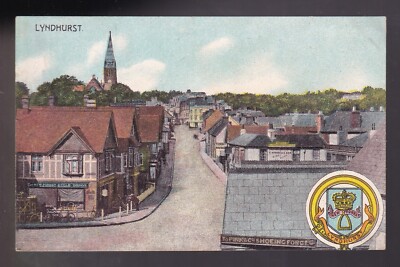 Lyndhurst unbespielt alte Postkarte Wappen New Forest Cycle Depot Pink & Co.