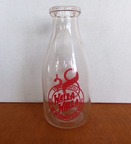 Vintage 1 Quart Glass MILK BOTTLE WALLA WALLA Store Bottle Redeem For 8 Cents