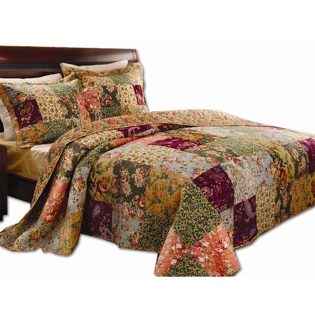Reversible King Size Country Style Quilt Set Cotton Patchwork Sham Chic Pattern eBay