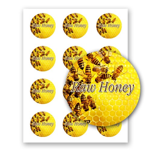 RAW HONEY 2 INCHES ROUND JAR LABELS FARM HOME KITCHEN STORE GOODS PRESENTATION - Picture 19 of 35