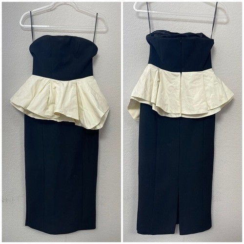 Karen Millen Strapless Ruffle Bandeau Midi Dress Black Ivory Size US 2 - 第 3/3 張圖片
