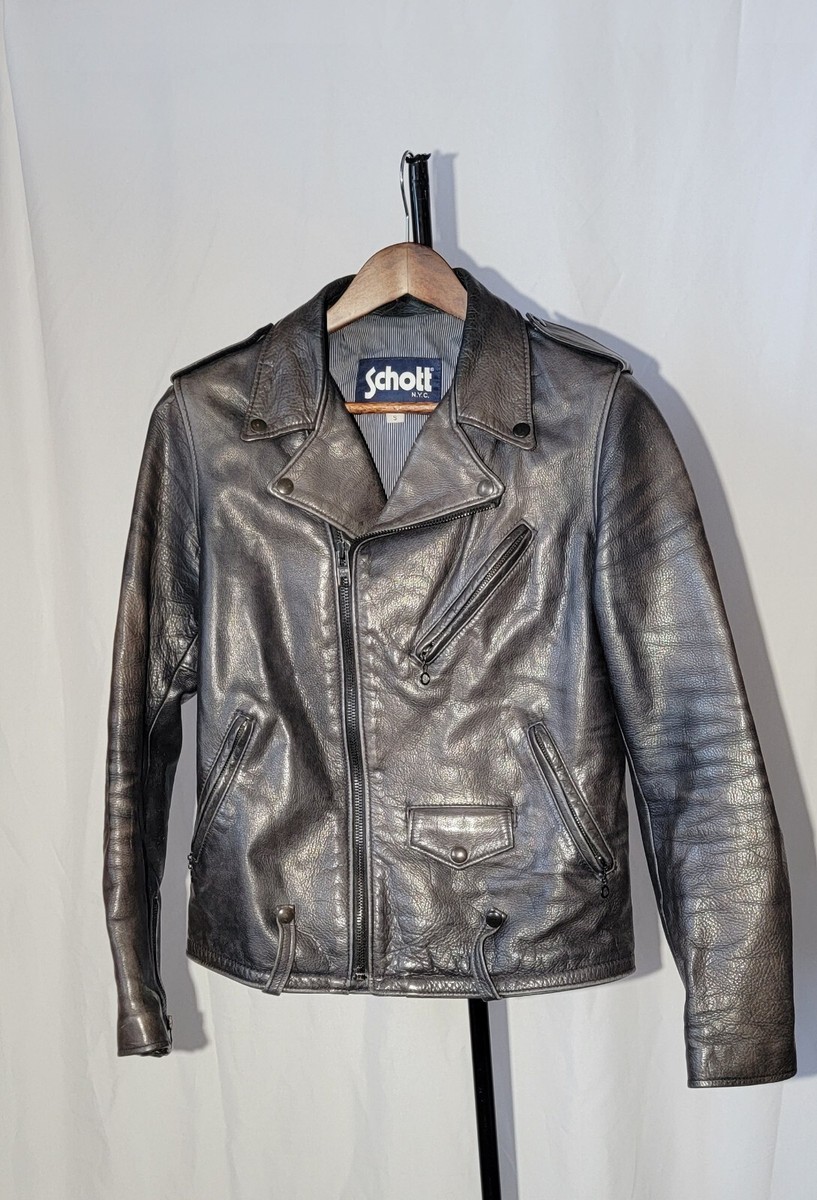 Schott NYC Men's Waxy Cowhide Leather Motorcycle Jacket Black RN