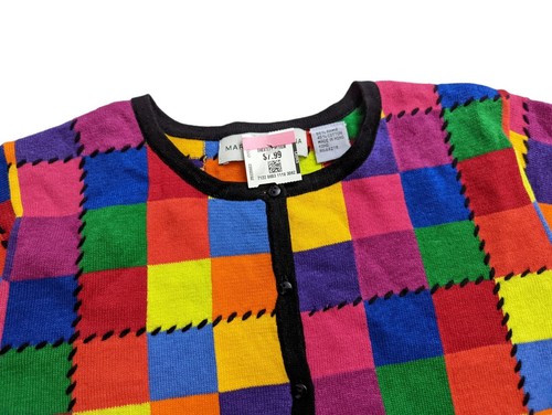 Marisa Christina colorful checkered patchwork button front sweater Size M - Bild 4 von 9