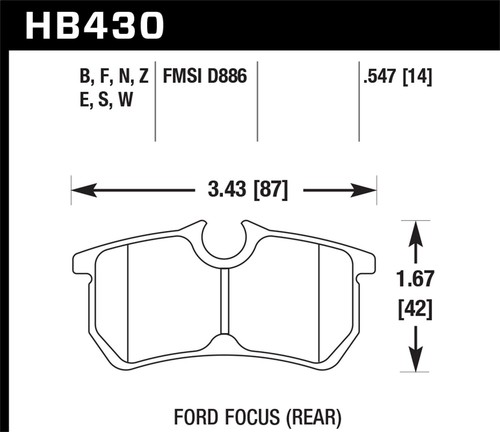 Hawk HB430W.547 00-07 Ford Focus DTC30 Rear Race Brake Pads - Picture 3 of 3