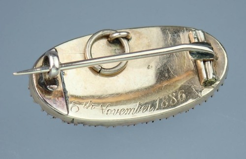 Pretty Antique Victorian 10K Gold Foiled Garnet Cabochon Pearl Pendant Pin 1886 - Picture 7 of 18