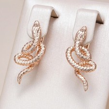 Earrings 585 Rose Gold Rolled Snake Drop For Women Unique Heavy Punk Rock Vintag