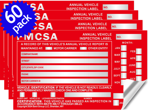 Jährliche Fahrzeug Inspektion Etikett Aufkleber Aluminium FMCSA DOT 6" x 3,5" - 60er Pack - Bild 1 von 6