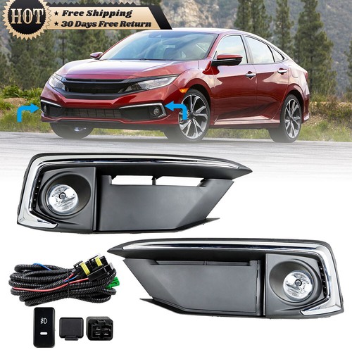 Silscvtt RH+LH Front Fog Light For 2019-2020 Honda Civic Coupe/Sedan Lamp+Cover - Picture 2 of 15