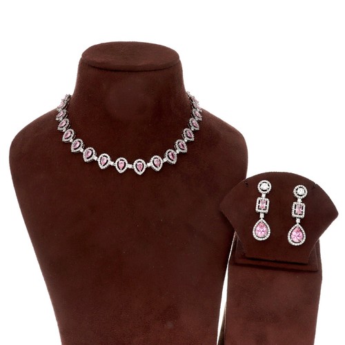 Damen Cubic Zirkonia Birne Halskette Strand Und Ohrringe Versilbert - Bild 47 von 72