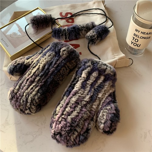 Unisex Real Rabbit Fur Gloves Knitted Fingerless Elastic Thick Sleeves Mittens - Picture 13 of 18