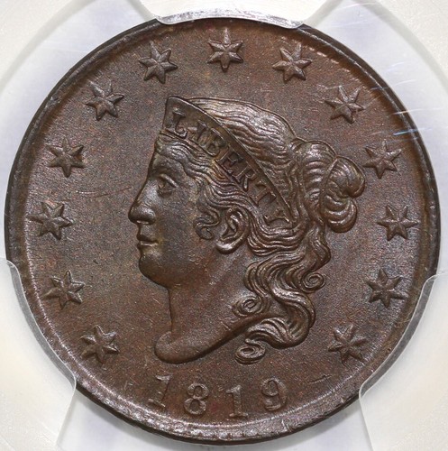 1819 1c Small Date N-9 Coronet or Matron Head Large Cent PCGS MS 63 BN - Picture 1 of 5