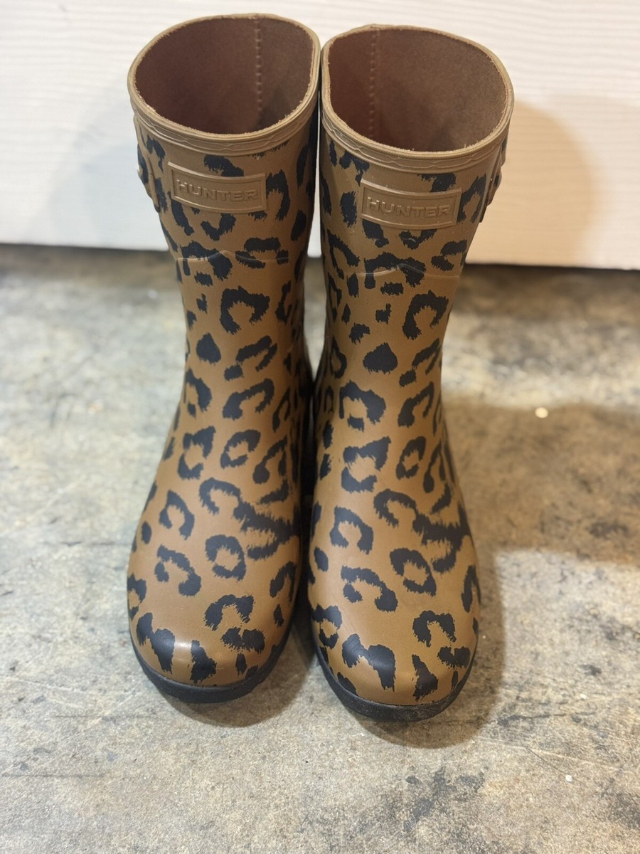 Hunter Rainboots Cheetah Leopard Black Tan New Short - Women's