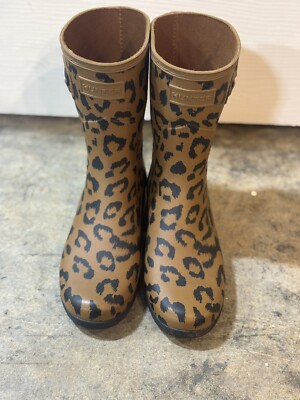 靴 HUNTER Logo Print Short Rain Boots 23cm Hunter Rainboots Cheetah Leopard Black Tan New Short - Women's
