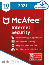 McAfee Internet Security 2021 (not 2020) 10 Devices 1 YR Full Activate Download