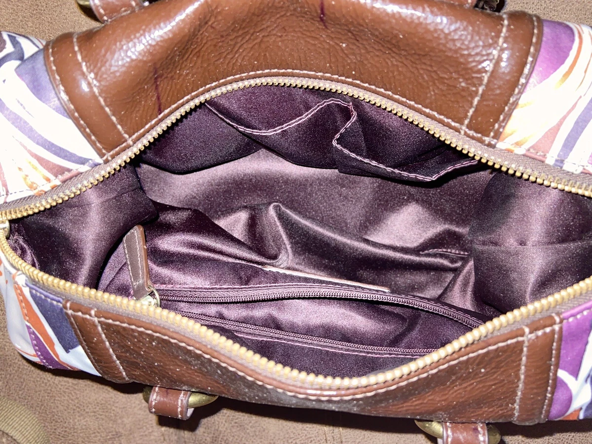Purple and tan coach purse sale