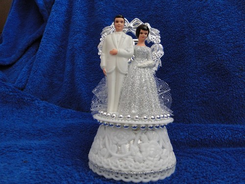 New 25th Wedding Anniversary Couple Caketopper with Bride & Groom in Silver #16 - Picture 6 of 9