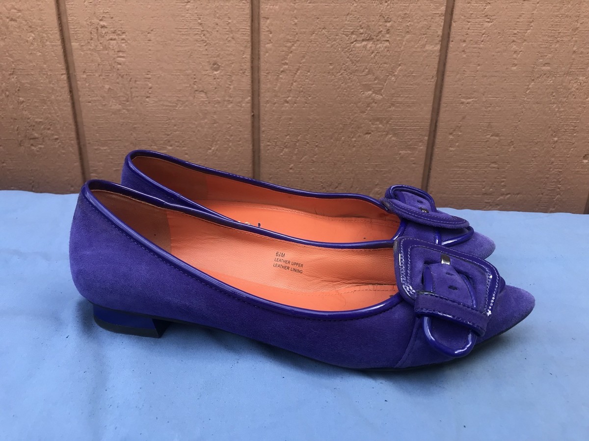 VIA SPIGA Pointed Toe Buckle Ballet Flats Slide On Shoes US 6M Purple Suede A4