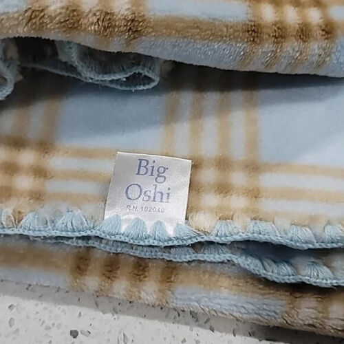 Big Oshi Fuzzy Blanket Blue and Brown Plaid 31 x 44 inches New With Tags - Picture 2 of 7