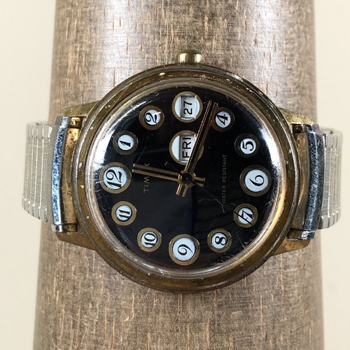 Vtg Timex Telephone Marlin Men Gold Expansion Mechanical Wind 35mm Watch 6 3/4" - Picture 2 of 12