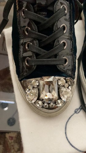 Miu Miu Women's Crystal Toe Low-top Sneakers Size 37 In Navy Blue - Picture 7 of 8