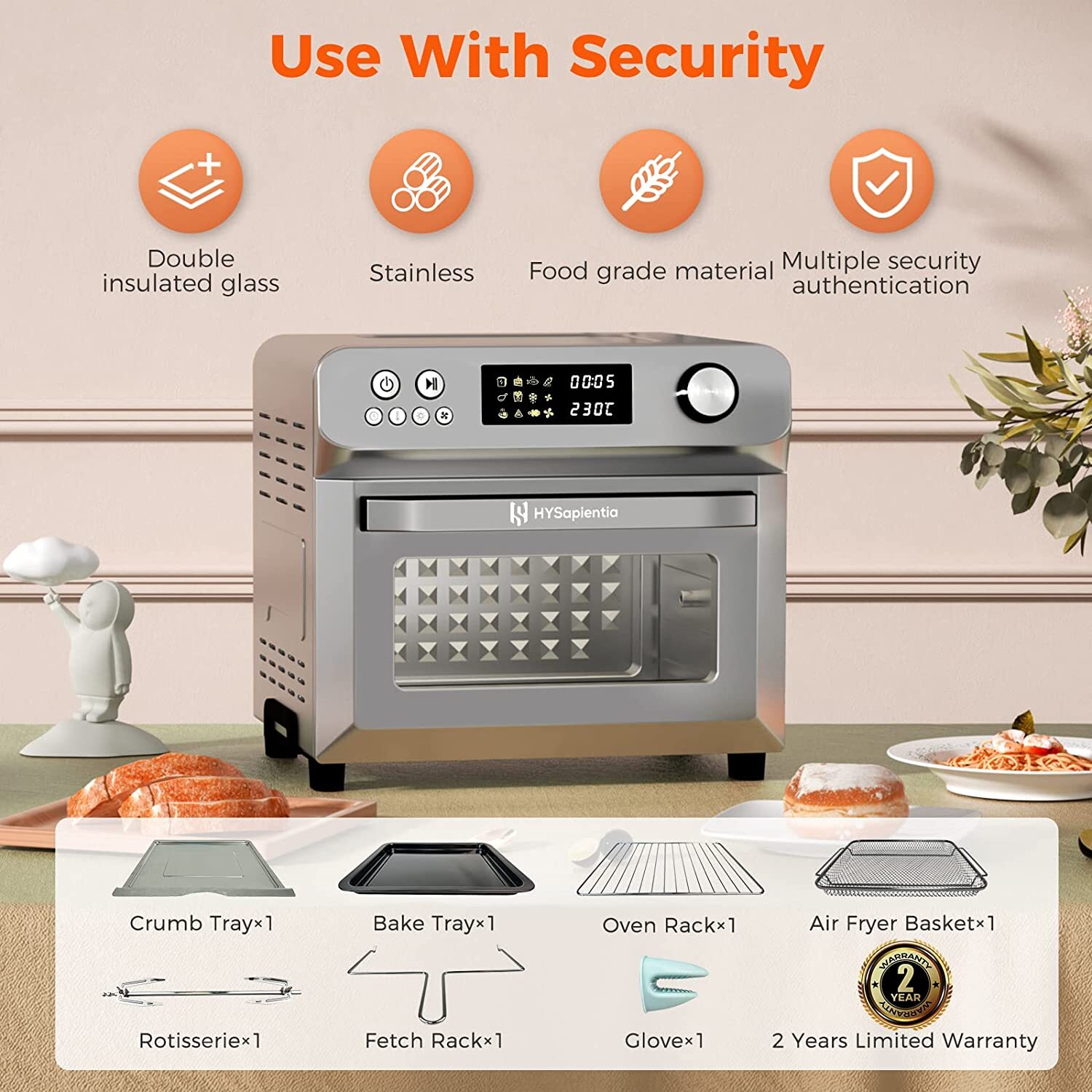 HYSapientia® 25L Air Fryer Oven With Rotisserie Large XXL Digital Knob
