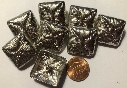 8 Square Domed Shiny Silver Tone Metal Shank Buttons 15/16" 23.5mm US Made 6394 - Picture 1 of 2