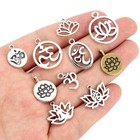 10Pcs Mix Styles Tibetan Silver Lotus Flower Yoga OM Charm Pendants Jewelry DIY