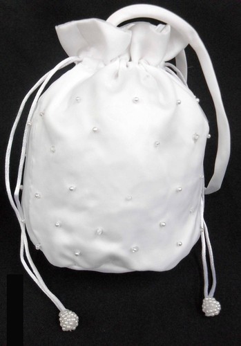 E4 White Pearls Pattern Purse Handbag for Communion Bridal Flower Girl Dress - Afbeelding 1 van 1