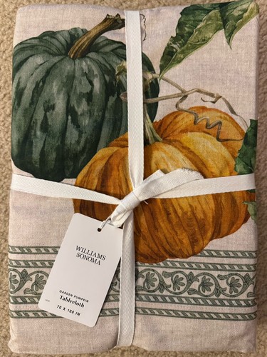 NWT Williams Sonoma Garden Pumpkin Cotton Tablecloth Autumn 70 x 106