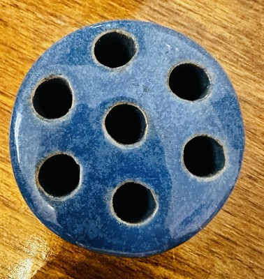 Pre-owned Handcrafted Flower Frog. 7 Holes. Cermanic Blue Glaze