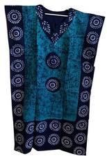 Caftan Maxi Dress Turquoise Batik Circular Print Boho Kaftan Lounge Resort Dress