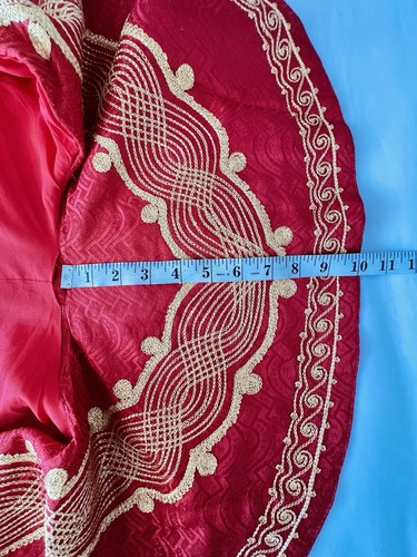 Red Chinese Satin Coat XL Gold Embroidery Collar Sleeves Costume Cosplay  Unisex - Picture 7 of 22