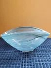 Vintage Hand Blown Aqua Blue Art Glass Bowl Swirl Murano Style 9” Centerpiece