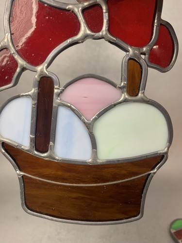 Stained Glass Sun Catcher Easter Egg Basket & Egg Vintage Homemade - Picture 9 of 16