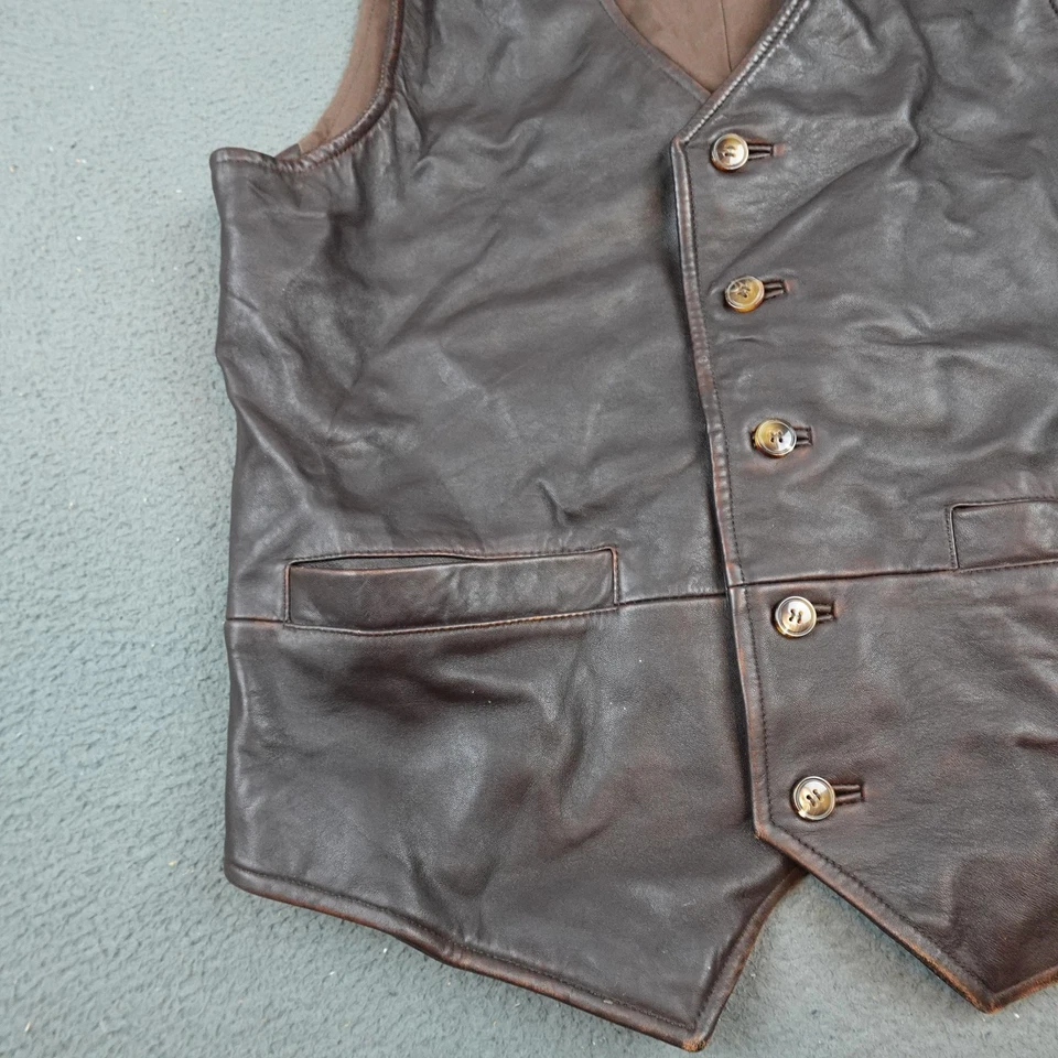 The Territory Ahead Vest Mens Medium Brown Leather Western Button Front Lined - Image 3 of 4