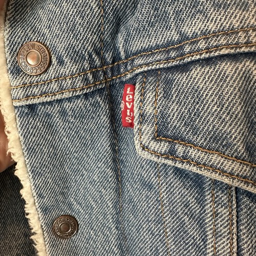 Levis Bomberjacke mit Kunstfellflor gefüttert Denim Damen Large blau Druckknopfleiste - Bild 4 von 4